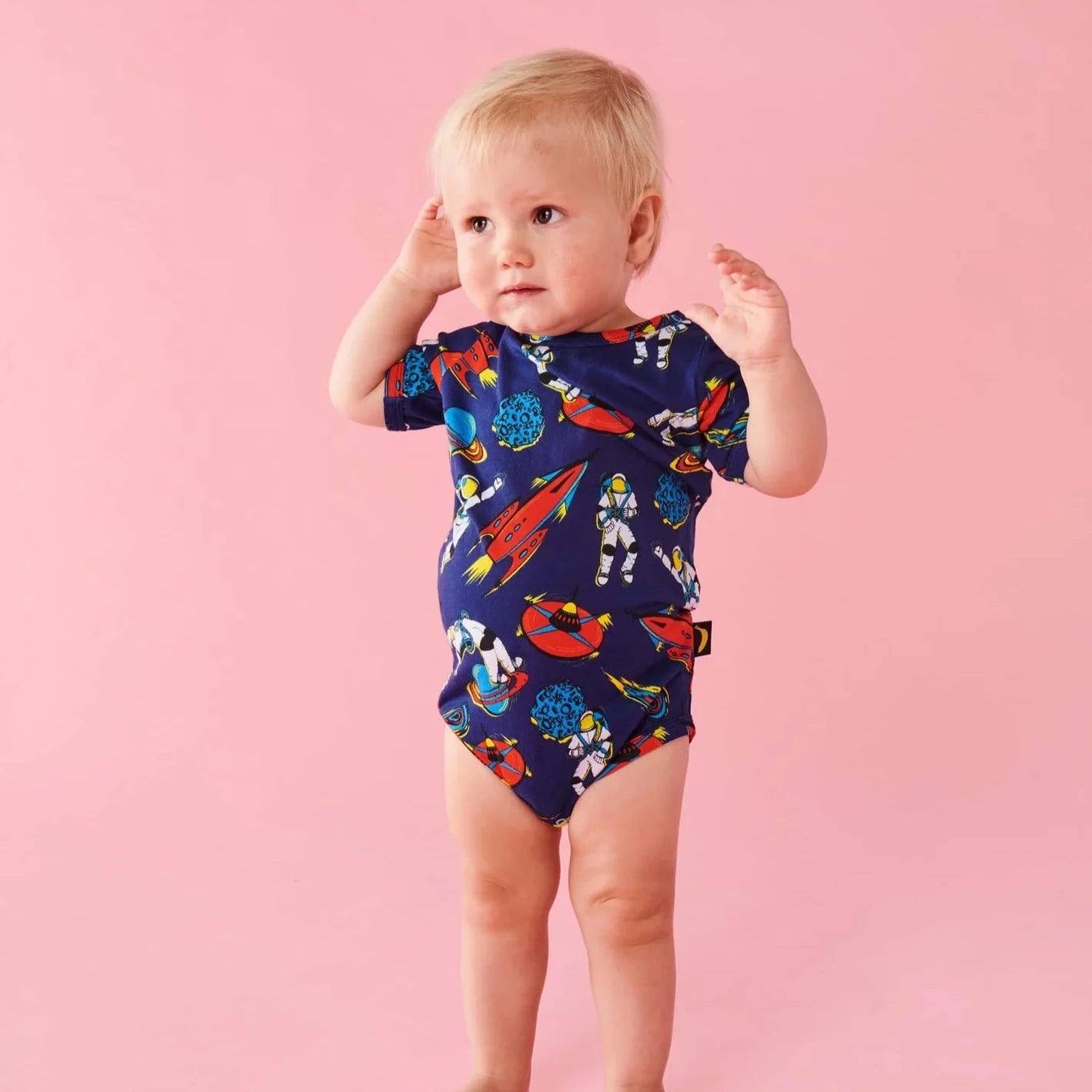 KIP & CO OUTER SPACE ORGANIC SHORT SLEEVE ROMPER