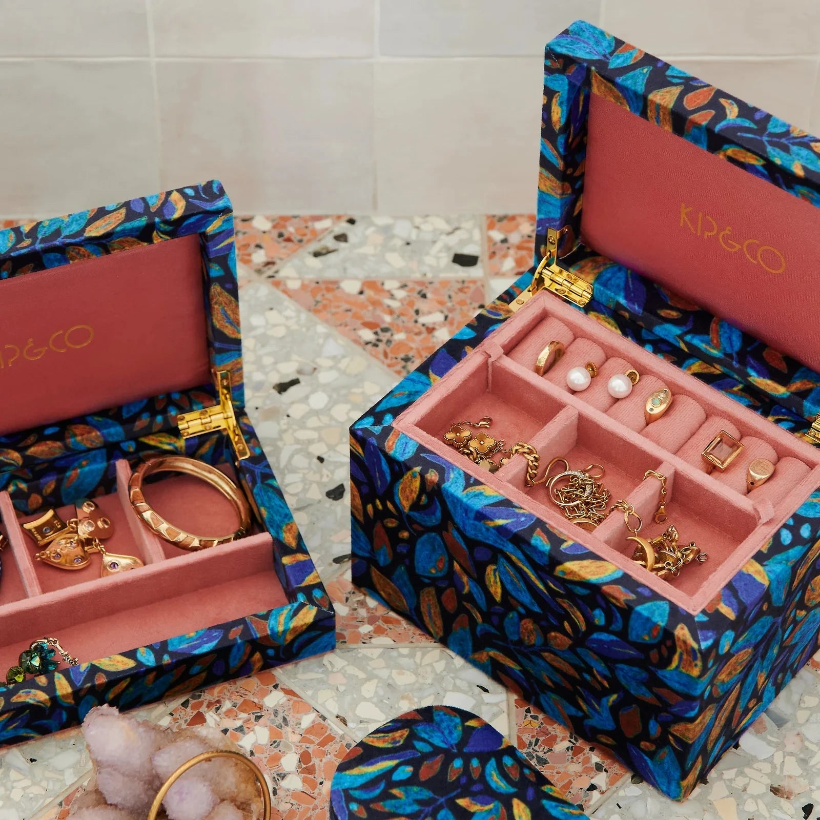 KIP & CO FALLEN LEAVES VELVET JEWELLERY BOX: LRG