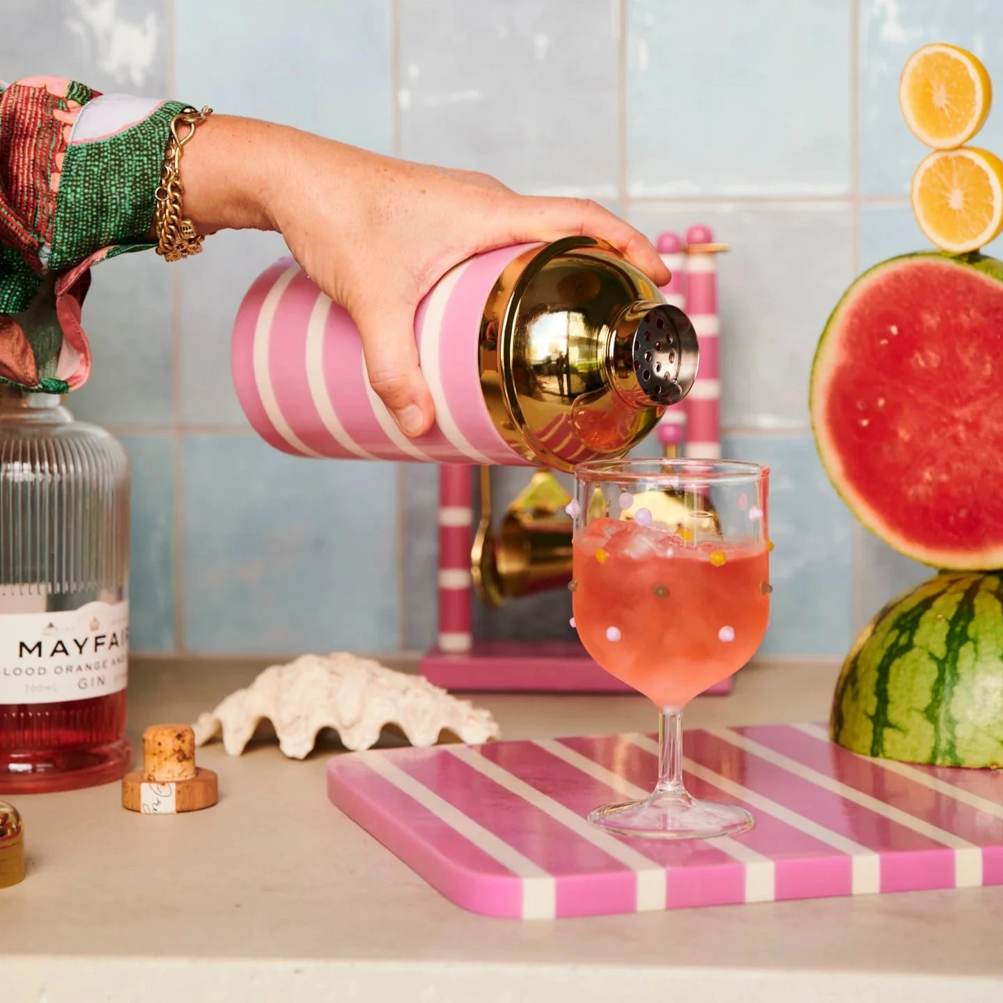 KIP & CO GYPSY ROSE STRIPE RESIN COCKTAIL SHAKER