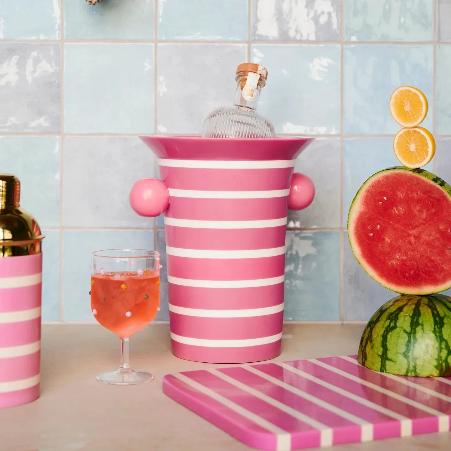 KIP & CO GYPSY ROSE STRIPE RESIN ICE BUCKET