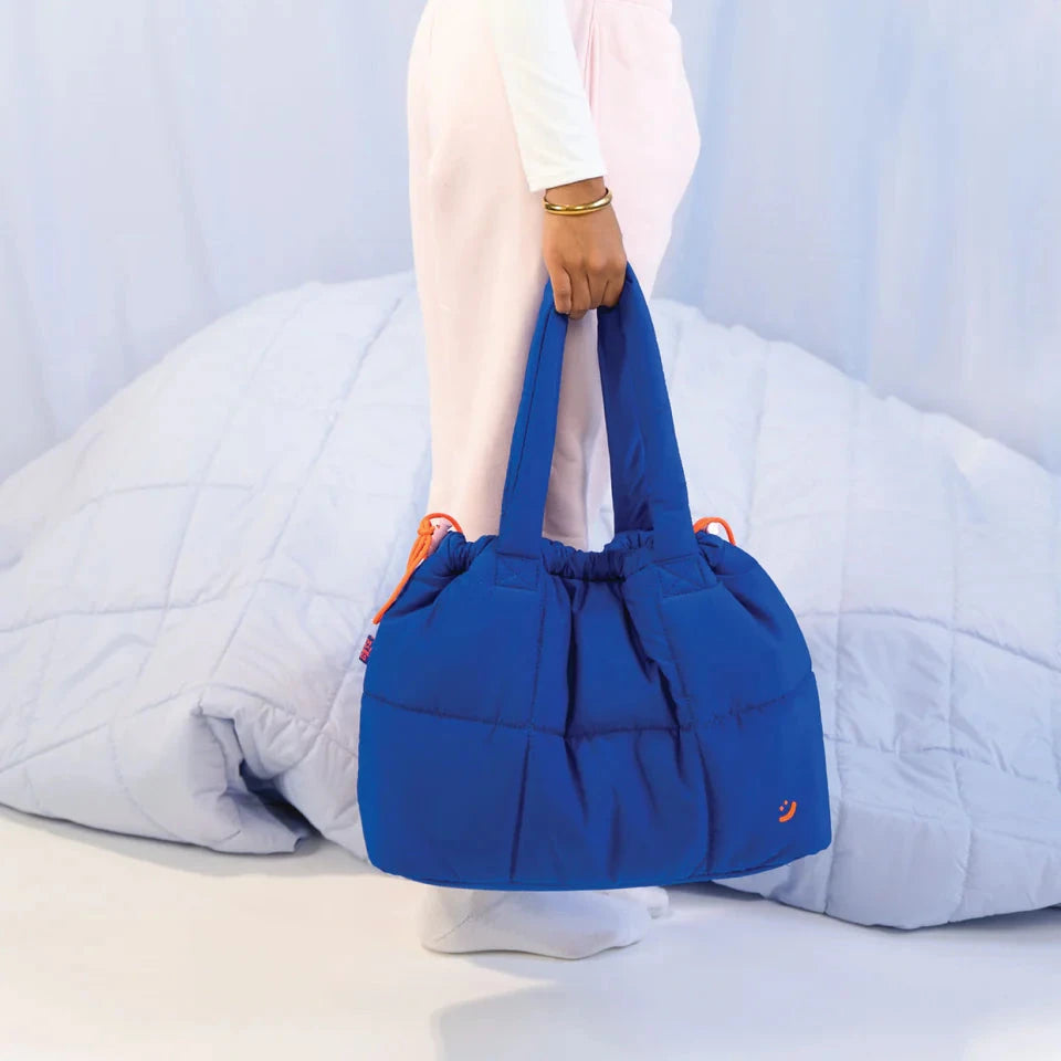 THE SOMEWHERE CO MARSHMALLOW MIDI TOTE: COBALT