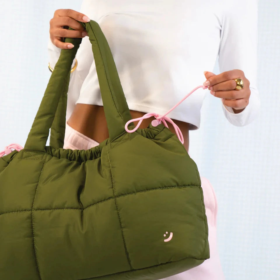 THE SOMEWHERE CO MARSHMALLOW MIDI TOTE: KHAKI