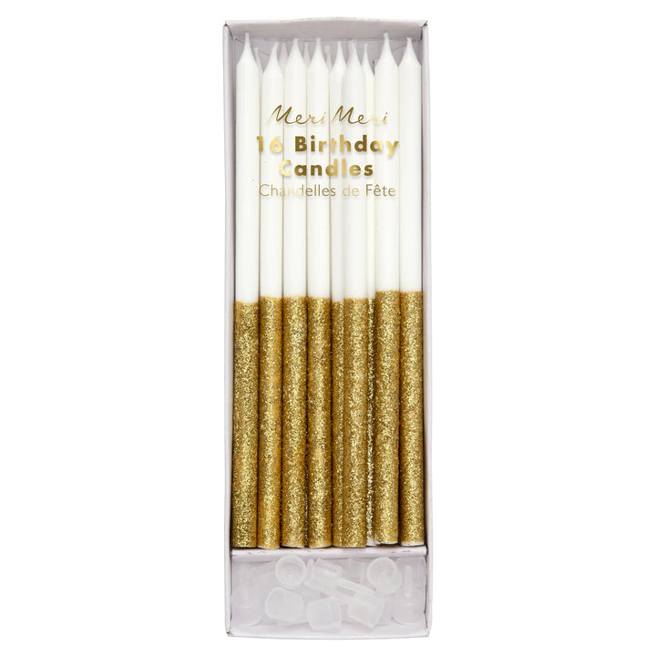 MERI MERI GOLD GLITTER DIPPED CANDLES: 16PC