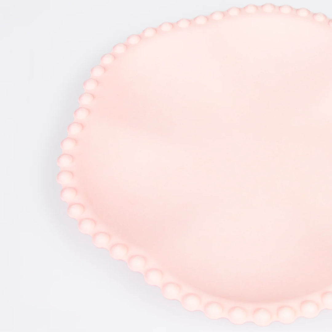 MERI MERI PINK DOT EDGED FLOWER COMPOSTABLE SIDE PLATES: 8PC