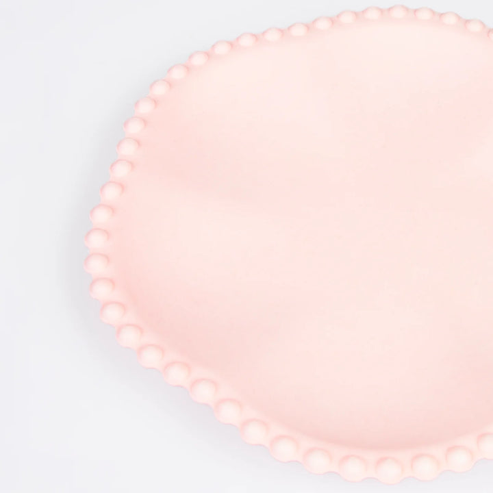 MERI MERI PINK DOT EDGED FLOWER COMPOSTABLE SIDE PLATES: 8PC