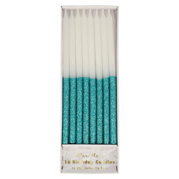 MERI MERI BLUE GLITTER DIPPED CANDLES: 16PC