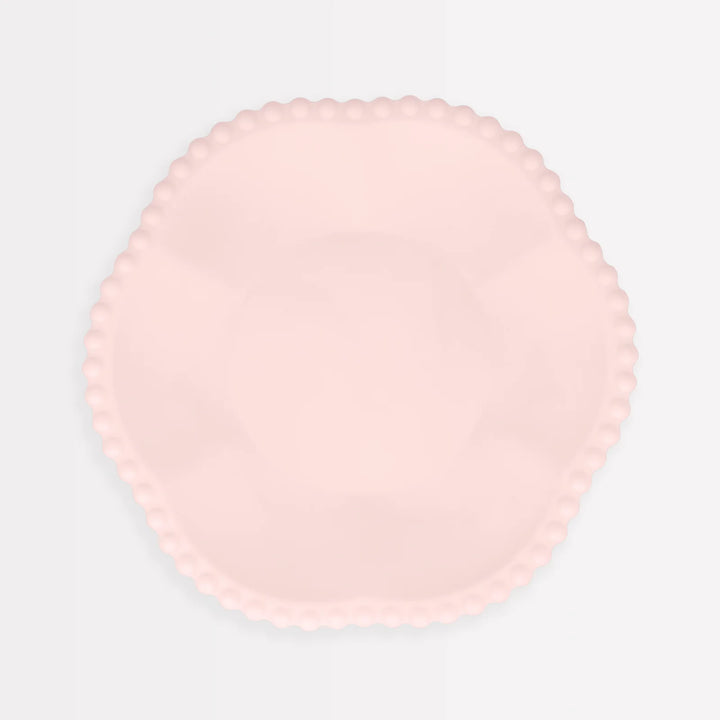 MERI MERI PINK DOT EDGED FLOWER COMPOSTABLE SIDE PLATES: 8PC