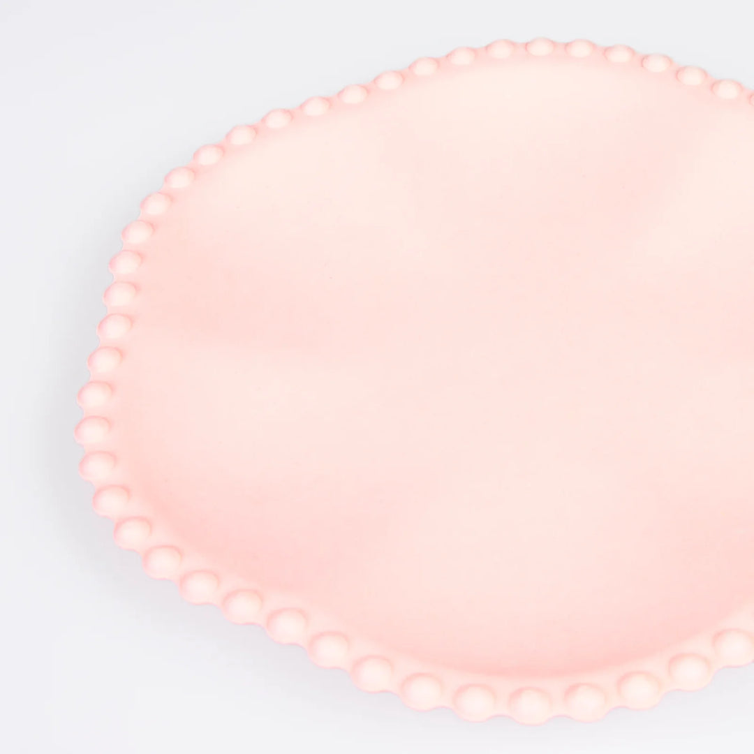 MERI MERI PINK DOT EDGED FLOWER COMPOSTABLE DINNER PLATES: 8PC