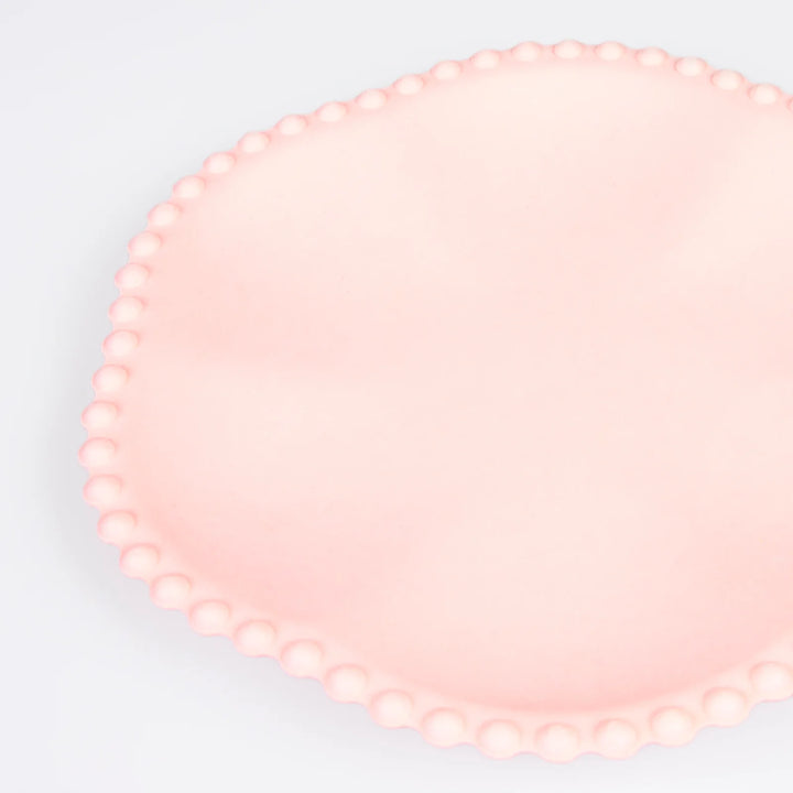 MERI MERI PINK DOT EDGED FLOWER COMPOSTABLE DINNER PLATES: 8PC