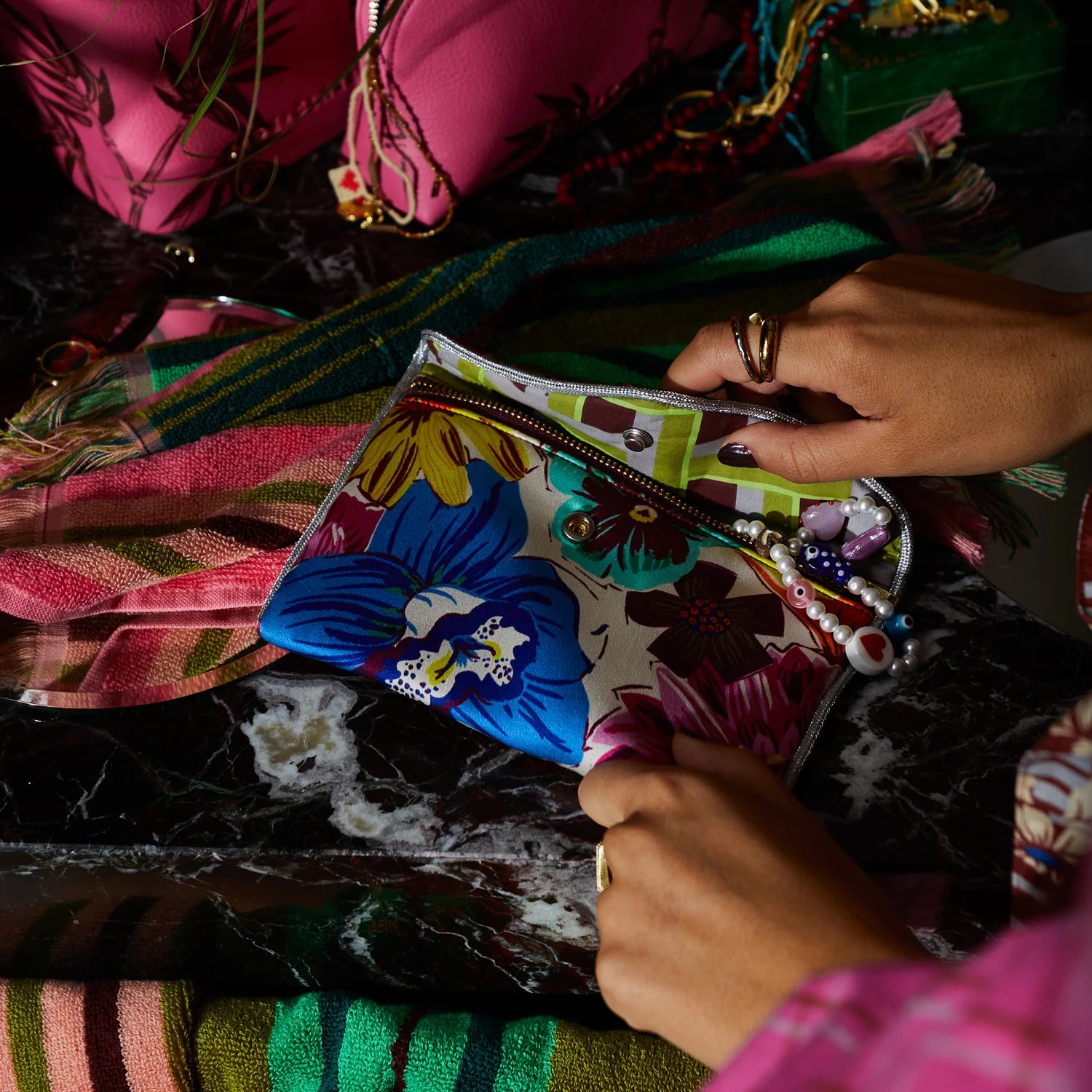 SAGE & CLARE INES SILK POUCH: PORCELAIN