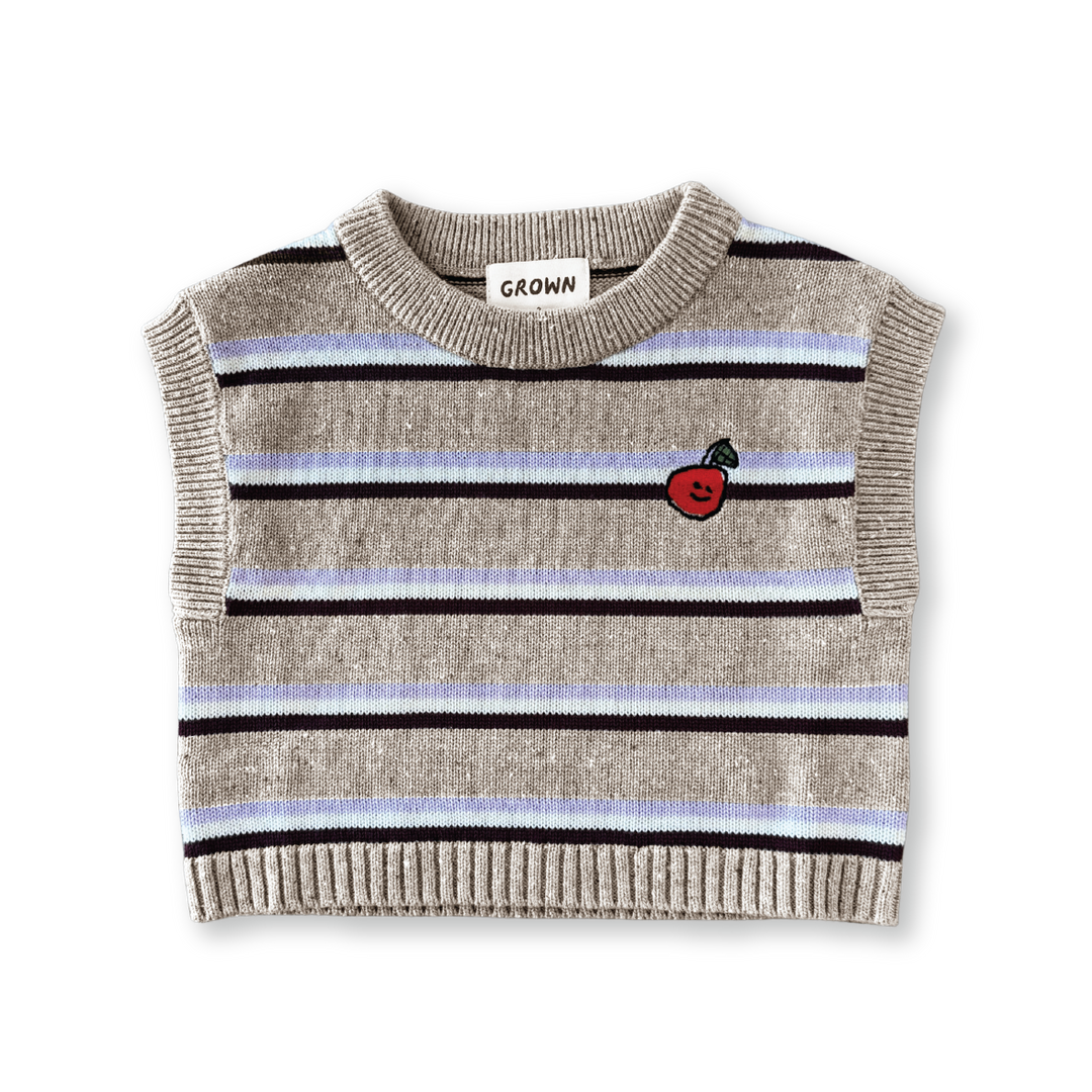 GROWN ORGANIC STRIPE APPLE KNIT VEST: OATMILK