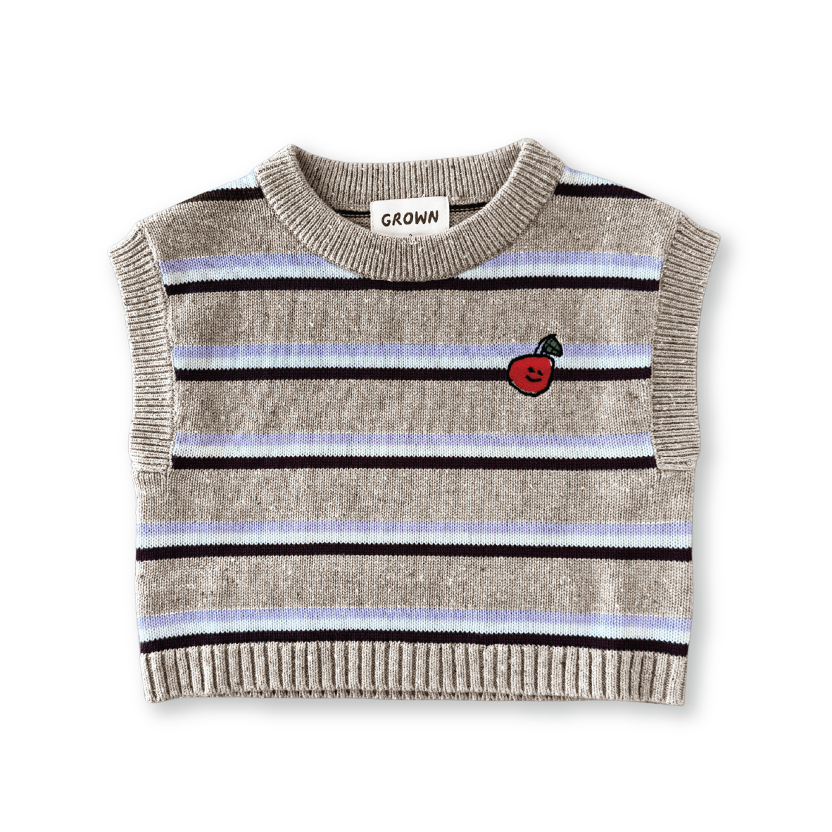 GROWN ORGANIC STRIPE APPLE KNIT VEST: OATMILK