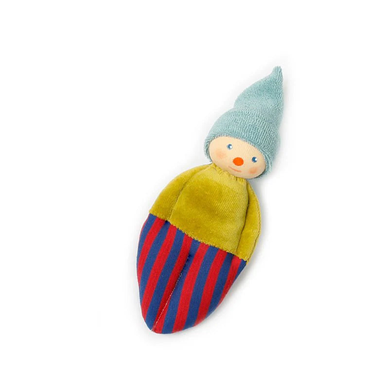Nanchen Natur Rattle Doll Clown Teal Hat - organic baby rattle toy