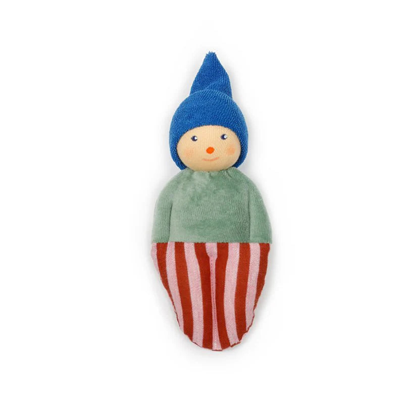 Nanchen Natur Rattle Doll Clown Blue Hat - organic baby rattle toy