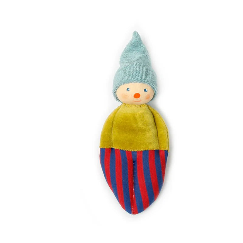 Nanchen Natur Rattle Doll Clown Teal Hat - organic baby rattle toy