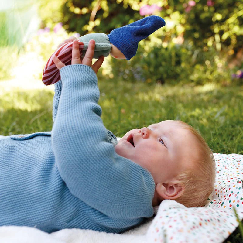 Nanchen Natur Rattle Doll Clown Blue Hat - organic baby rattle toy