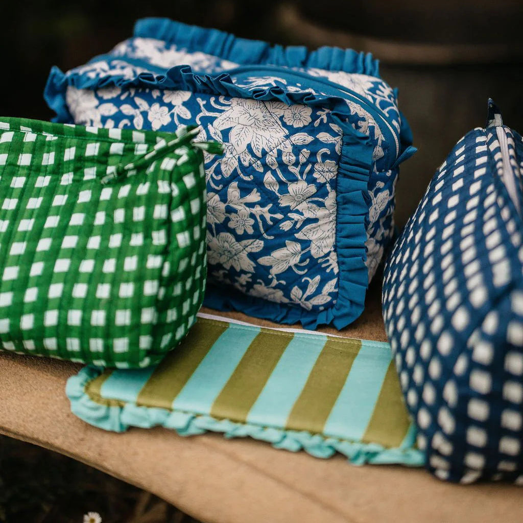 VERA OLIVE AQUA FRILL ZIP POUCH