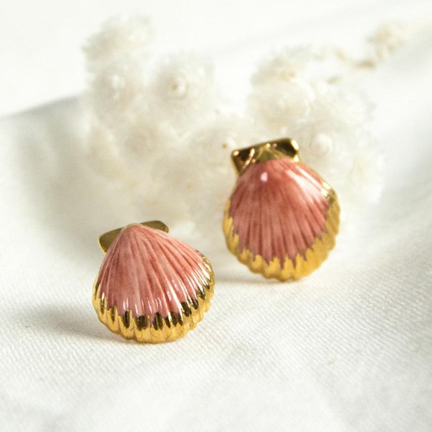 NACH PINK/GOLD SHELL STUD EARRING