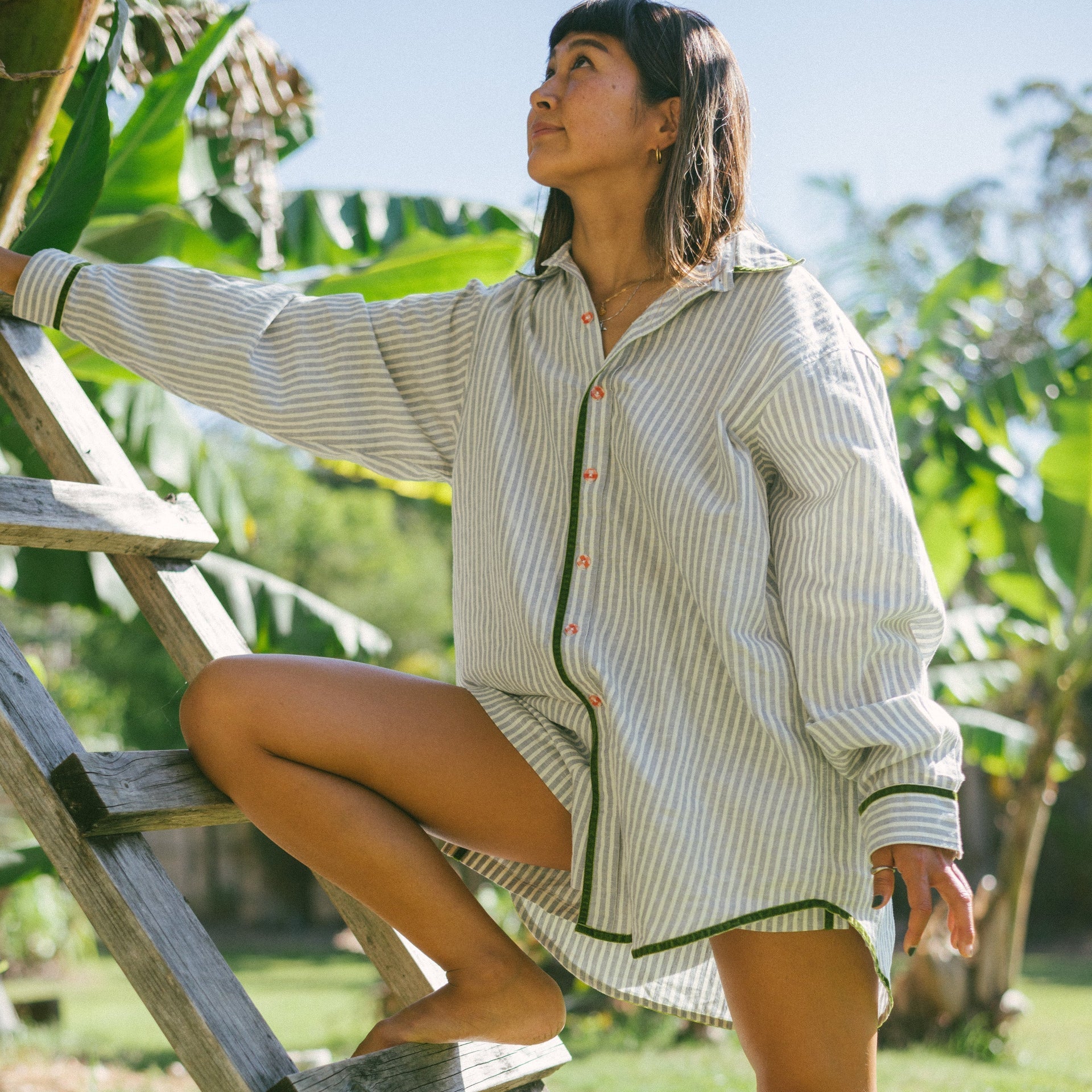 ATMOSEA PJ SHIRT: GREEN STRIPE VELVET