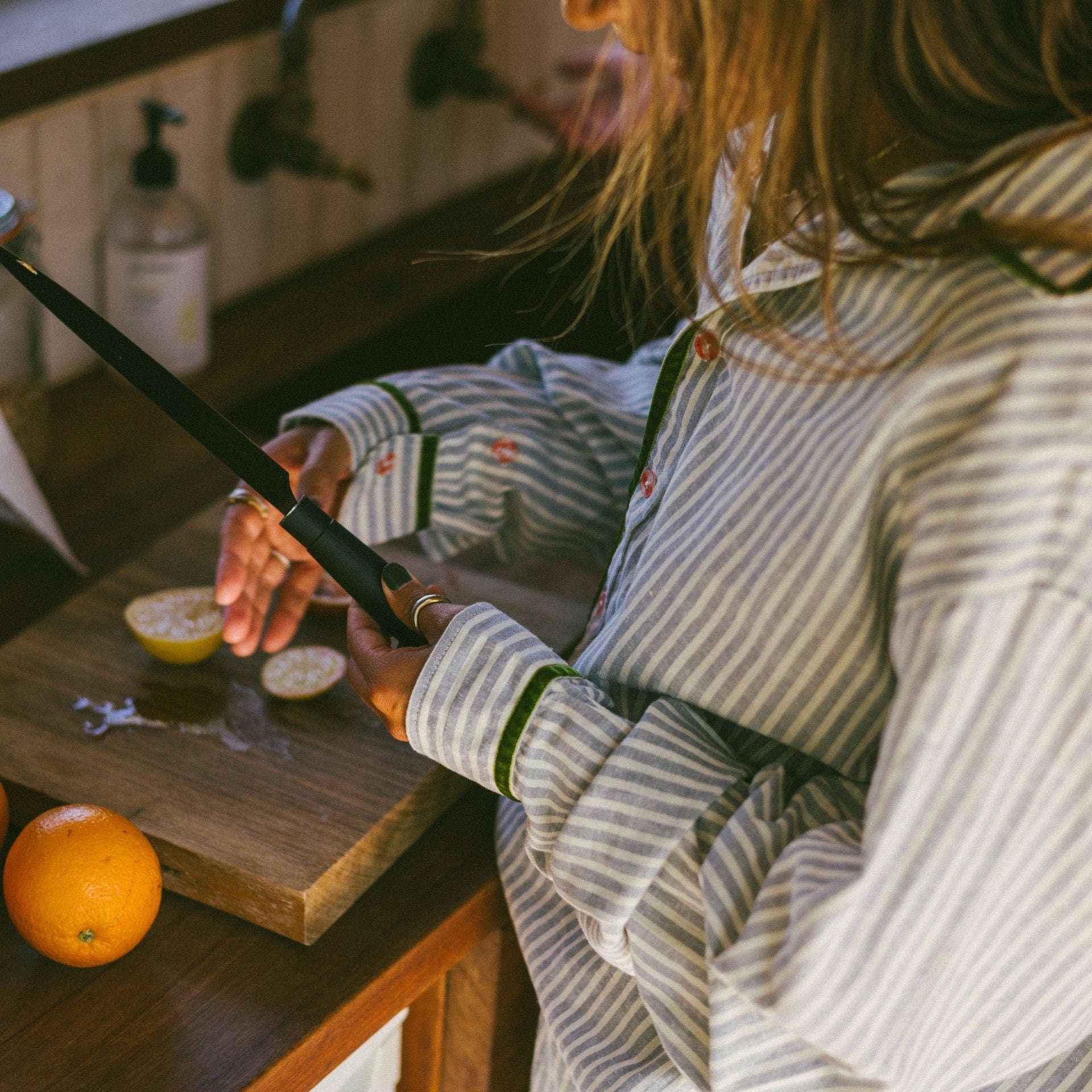 ATMOSEA PJ SHIRT: GREEN STRIPE VELVET