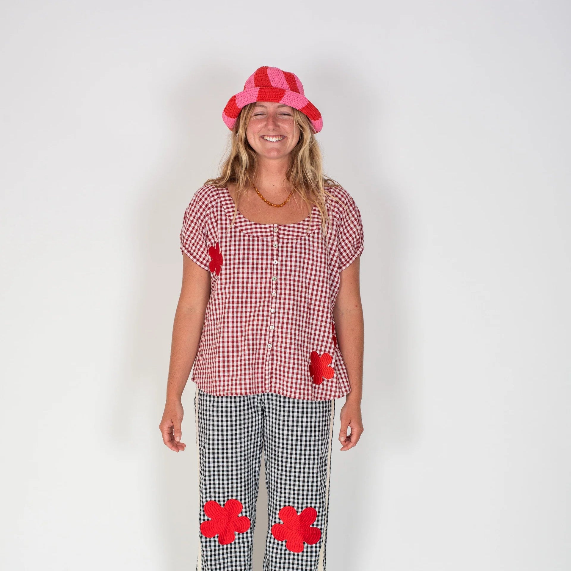 ATMOSEA POSY BLOUSE: RED GINGHAM