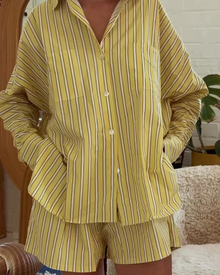 TINY TROVE ISLA STRIPE COTTON SET: YELLOW/WHITE STRIPE