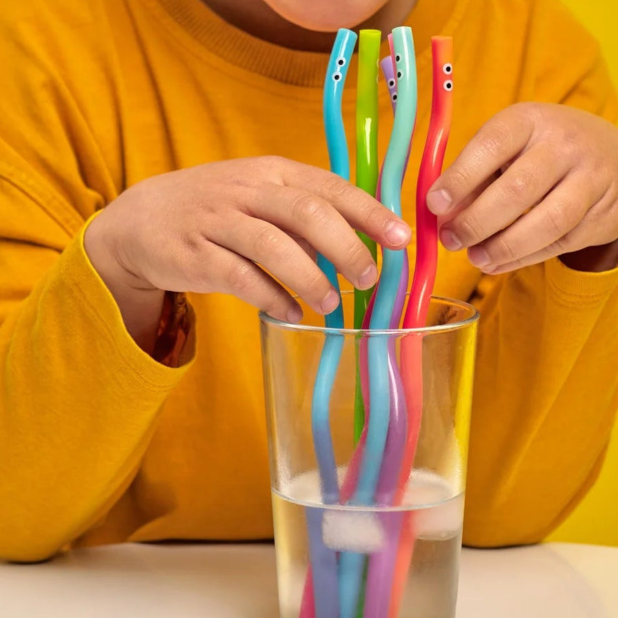 KIKKERLAND WIGGLY WORM COLOUR CHANGING STRAWS 6PC