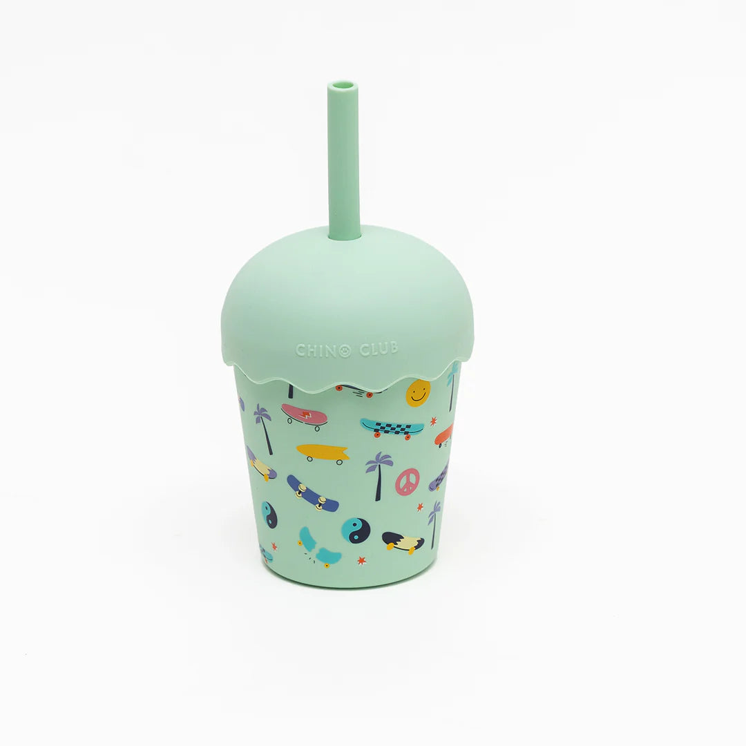 CHINO CLUB MINI SMOOTHIE CUP & STRAW: SKATE AQUA