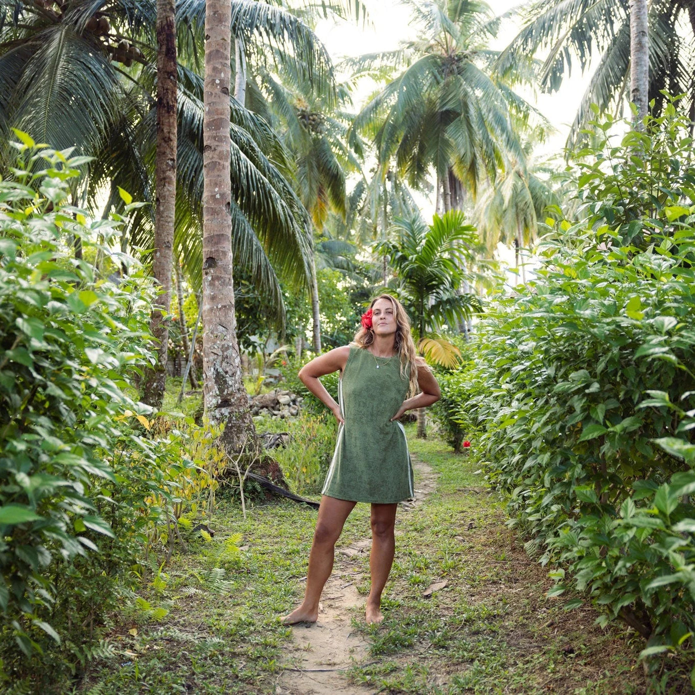 ATMOSEA SPORTY TERRY DRESS: OLIVE