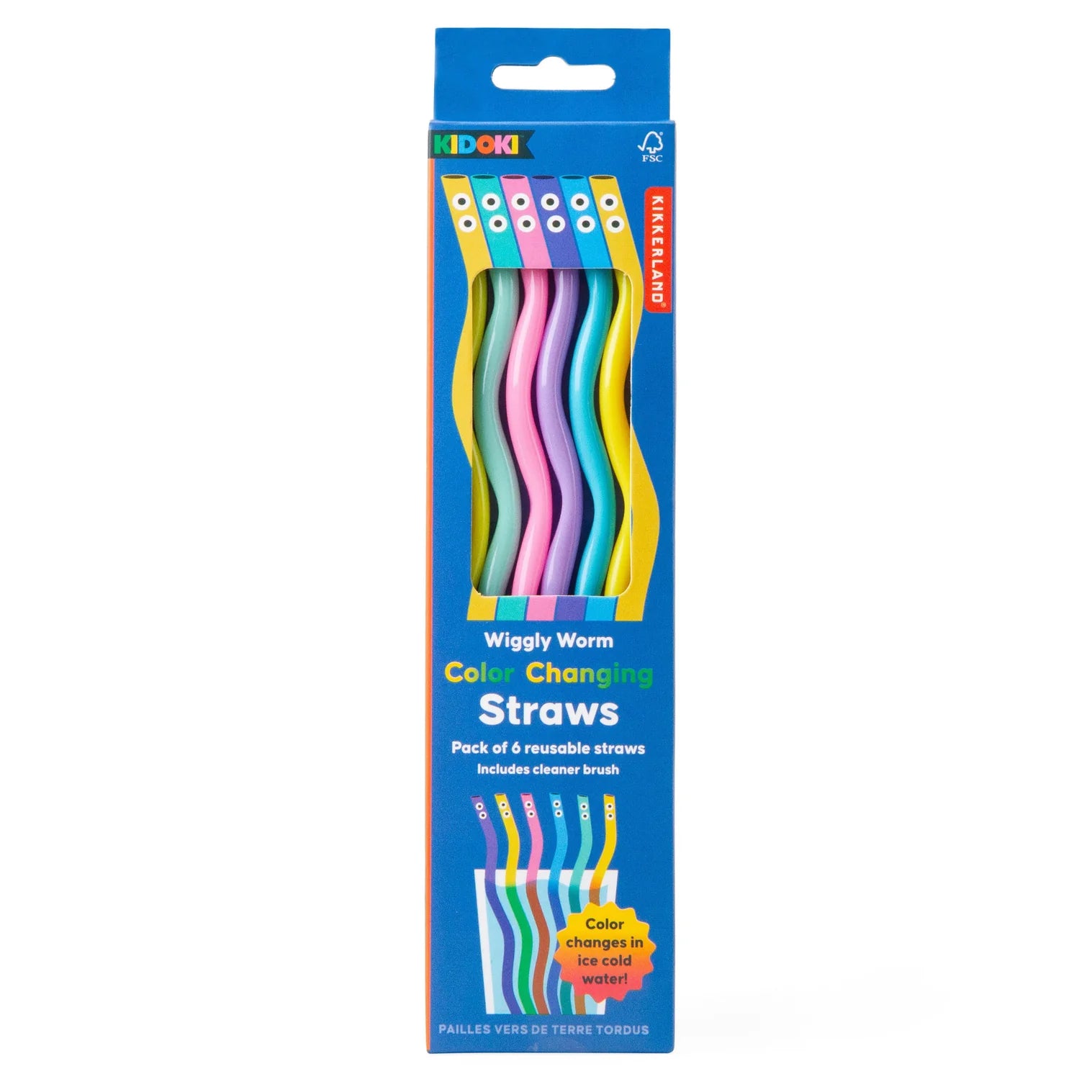 KIKKERLAND WIGGLY WORM COLOUR CHANGING STRAWS 6PC