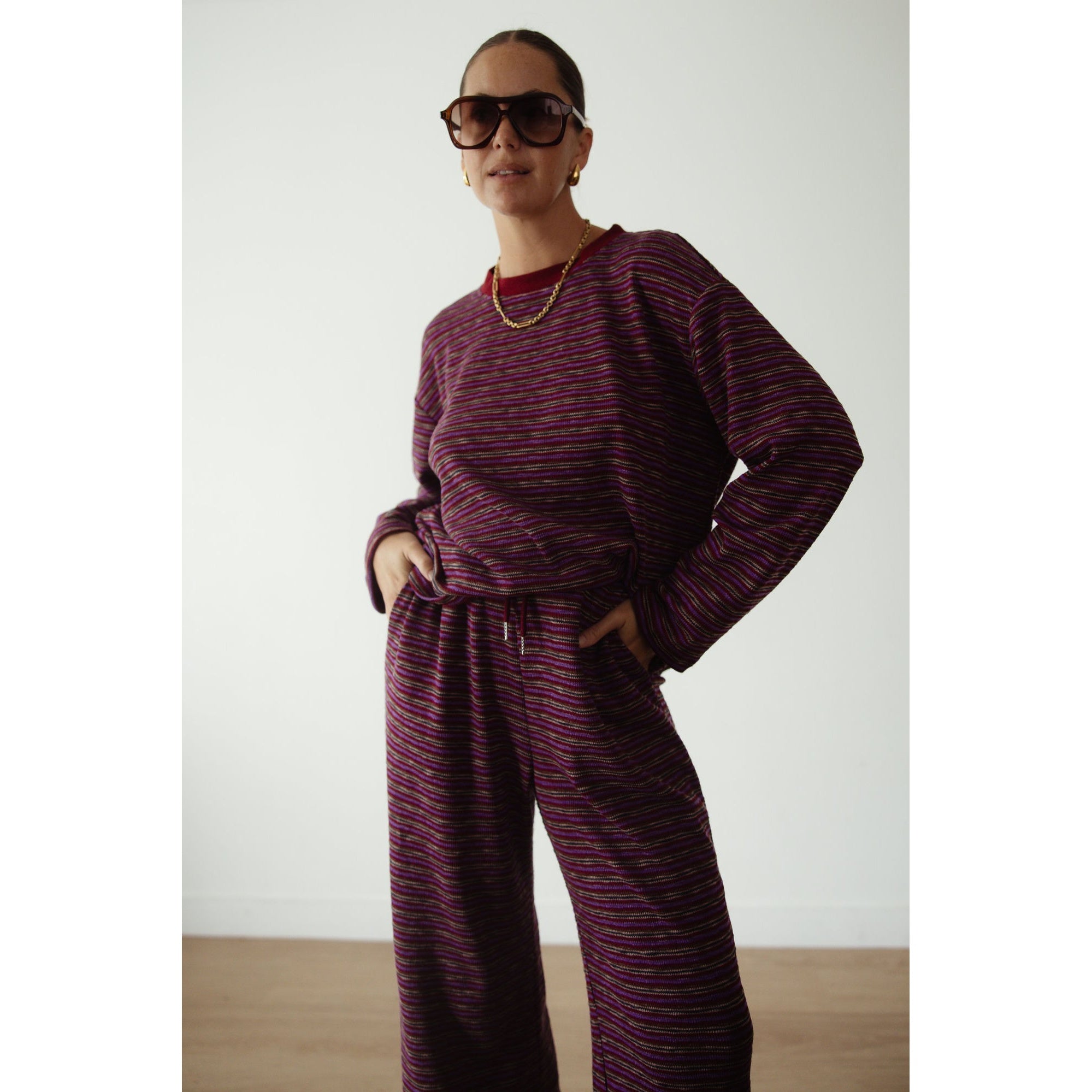 ALAKAI CASPIA WIDE LEG KNIT PANT: PLUM