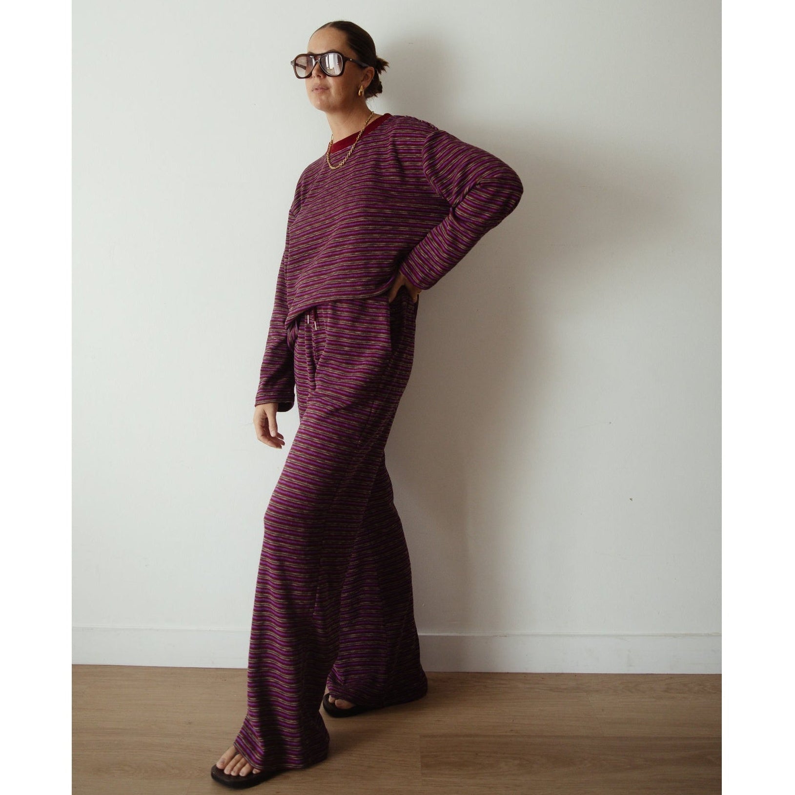 ALAKAI CASPIA WIDE LEG KNIT PANT: PLUM