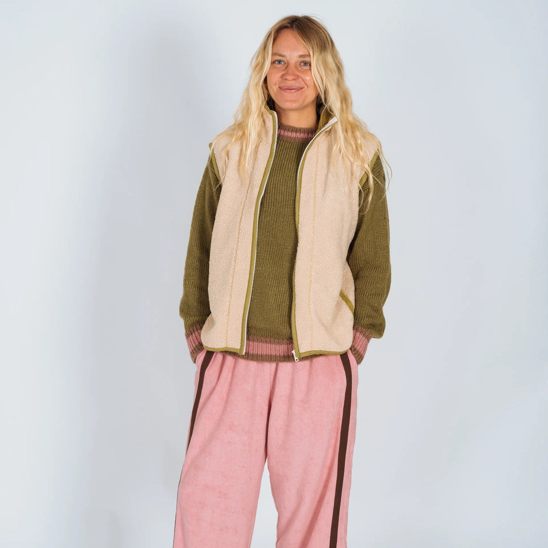 ATMOSEA SURF COACH FRONT ZIP VEST: CREAM/ HOUNDS TOOTH