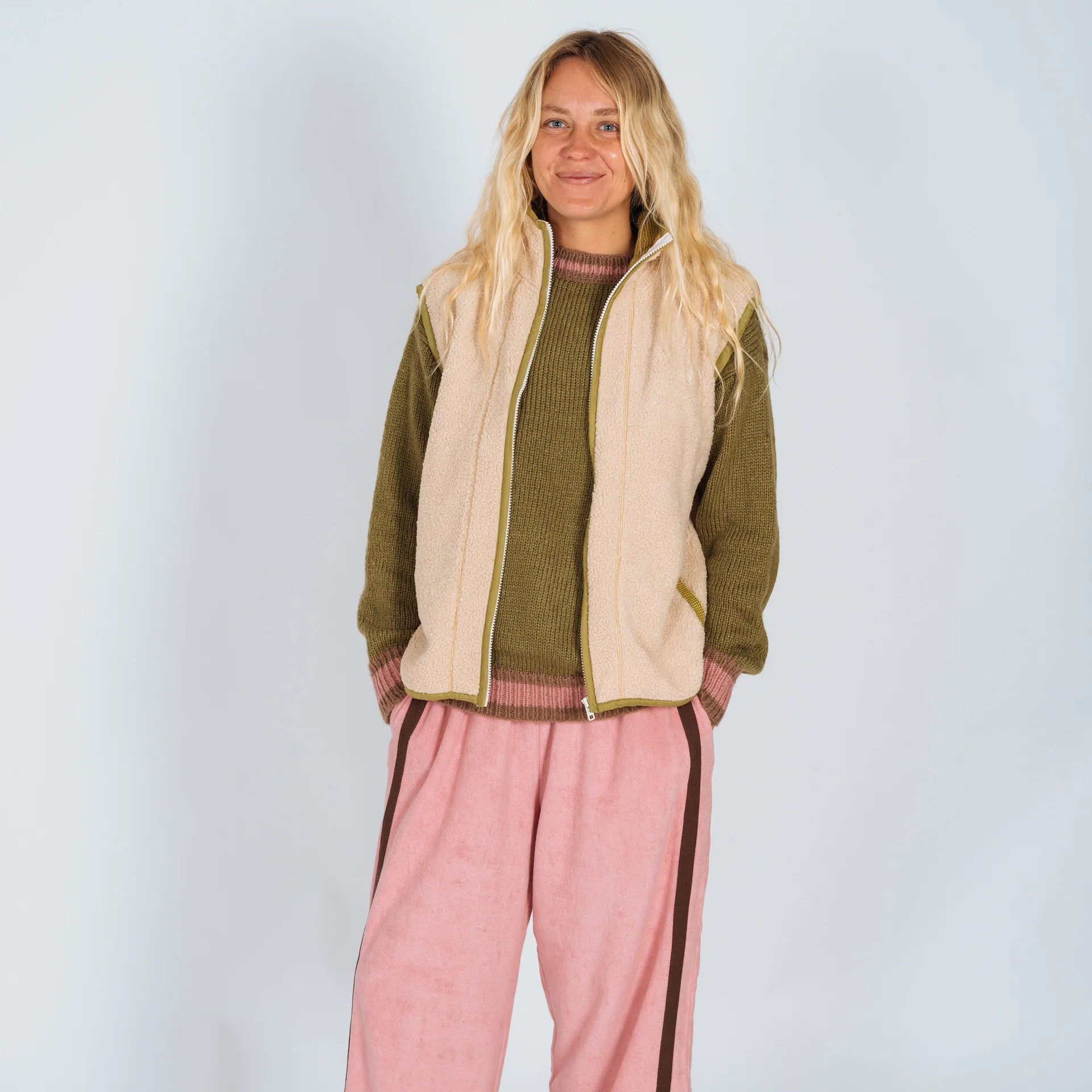 ATMOSEA SURF COACH FRONT ZIP VEST: CREAM/ HOUNDS TOOTH