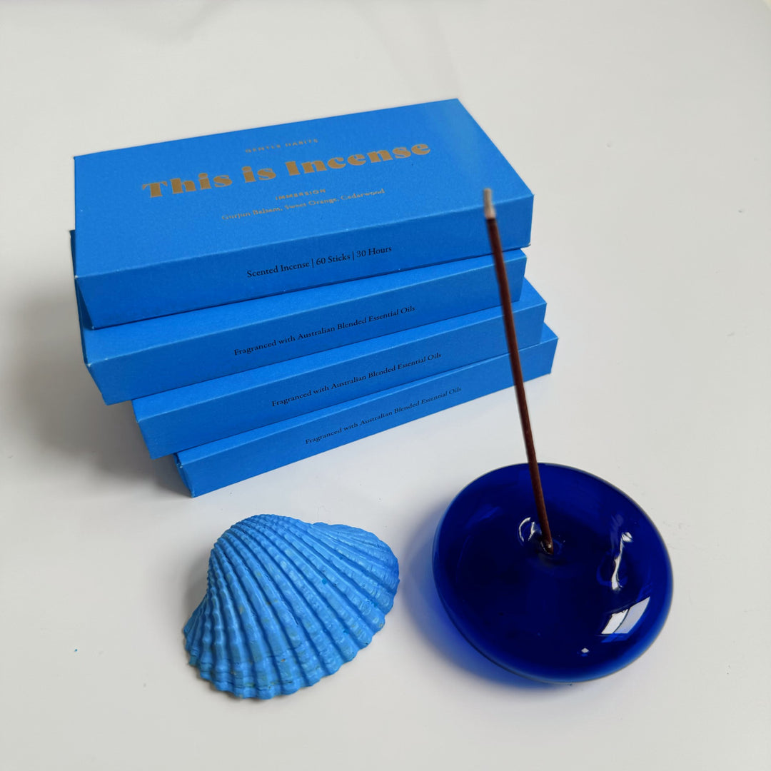 GENTLE HABITS GLASS VESSEL INCENSE HOLDER: COBALT