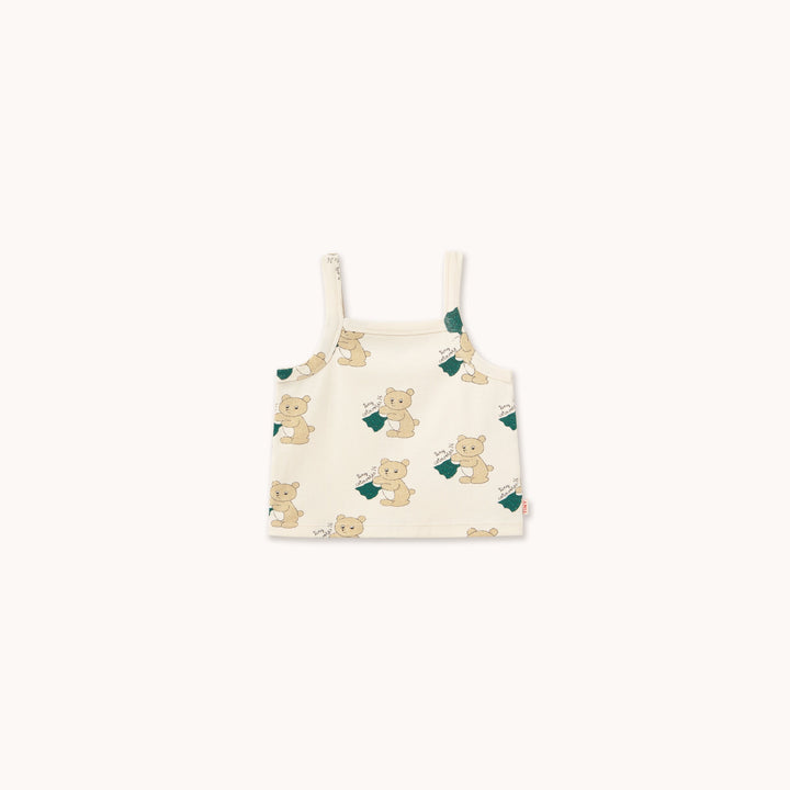 TINY COTTONS BEARS STRAP TOP: OFF-WHITE