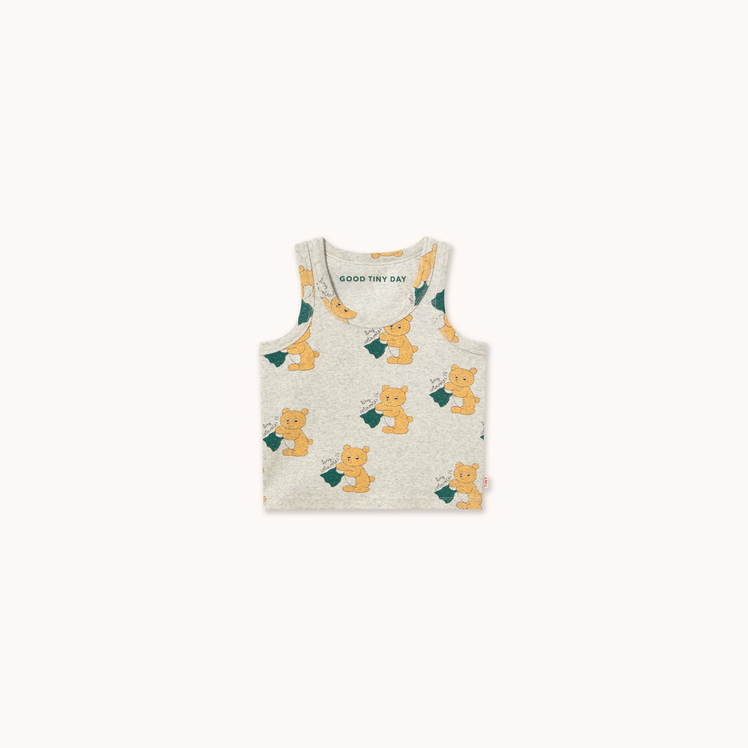 TINY COTTONS BEARS TANK TOP: LIGHT CREAM MELANGE