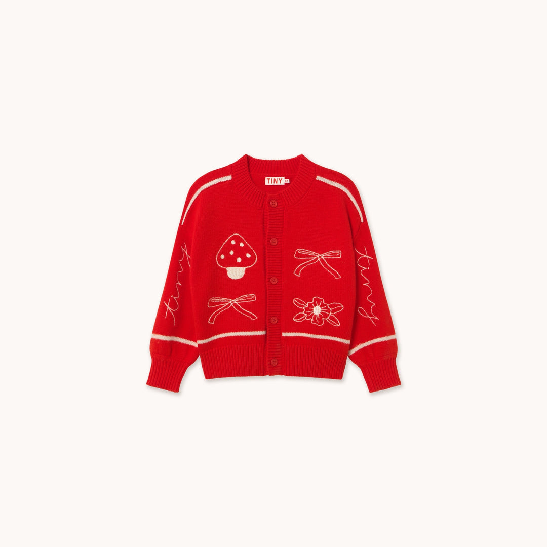 TINY COTTONS BOWS EMBROIDERY CARDIGAN: SUMMER RED