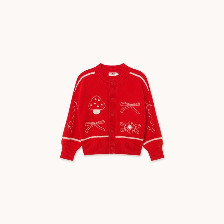 TINY COTTONS BOWS EMBROIDERY CARDIGAN: SUMMER RED