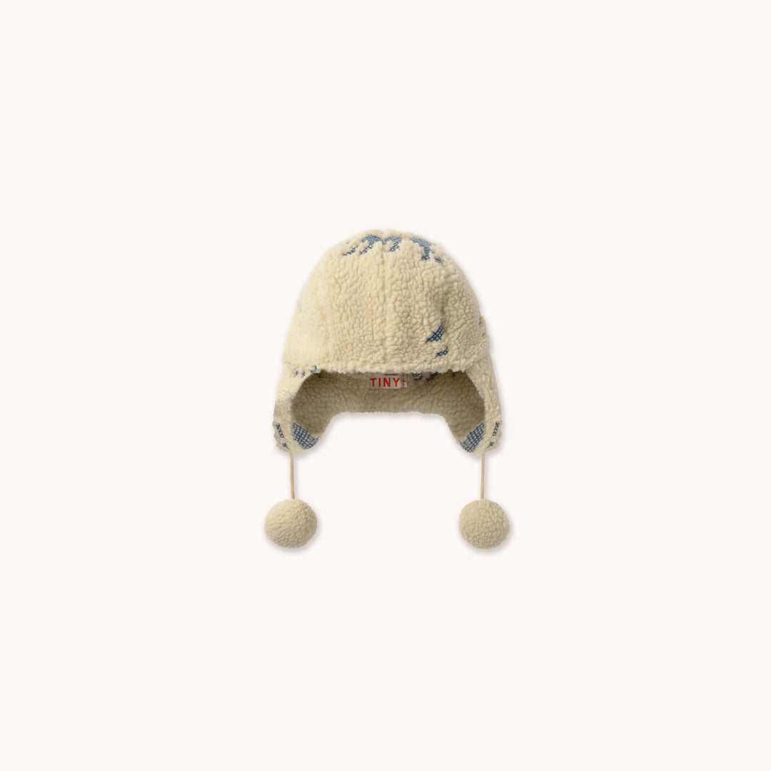 TINY COTTONS HORSES SHERPA EARFLAP BEANIE: VANILLA