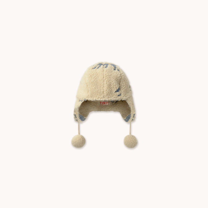 TINY COTTONS HORSES SHERPA EARFLAP BEANIE: VANILLA