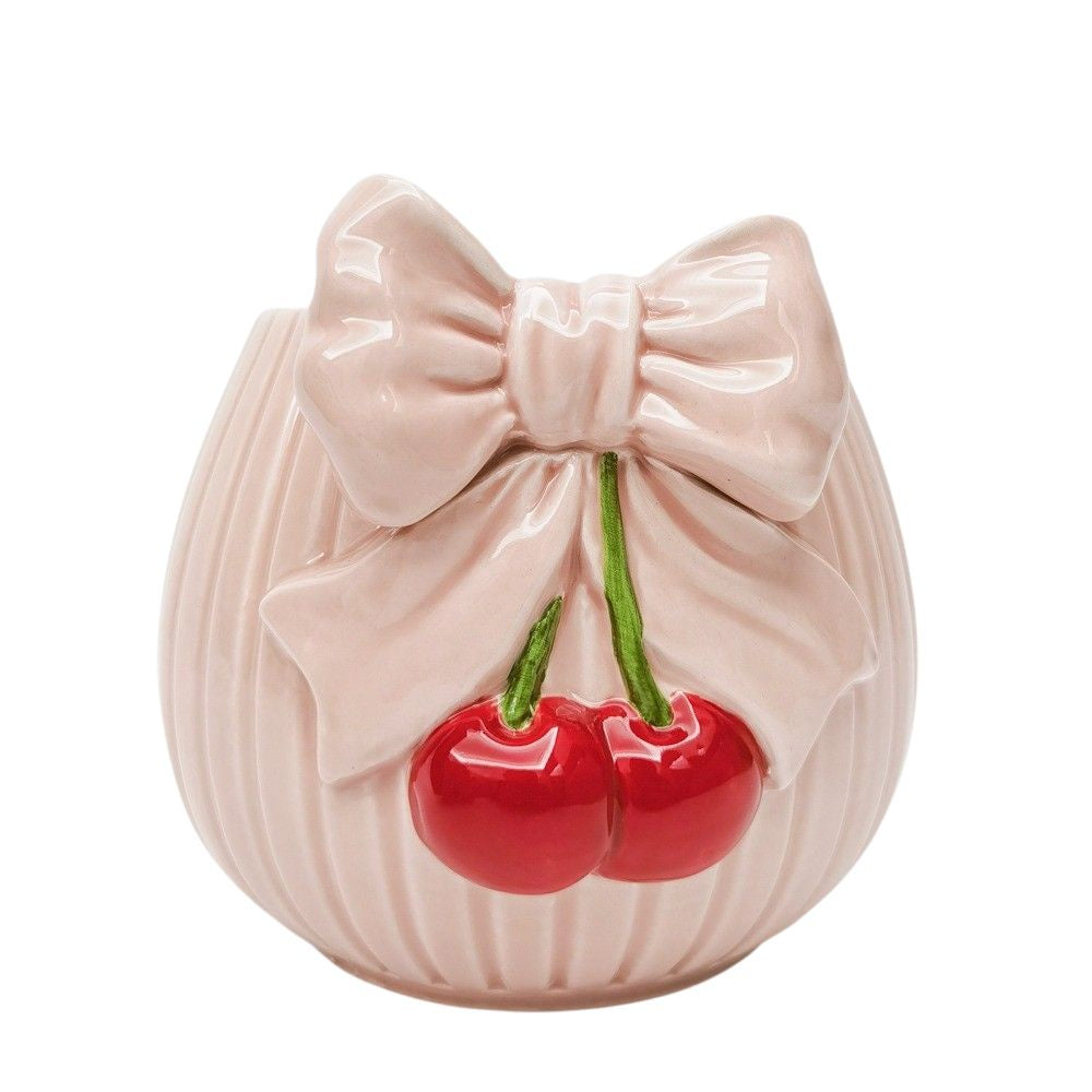 CHERRY BOW PLANTER PINK & RED: 14CM