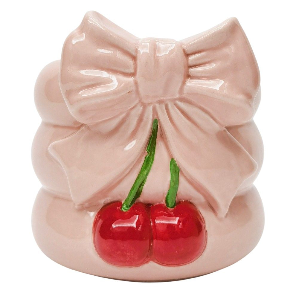 CHERRY BOW PLANTER PINK & RED: 16CM