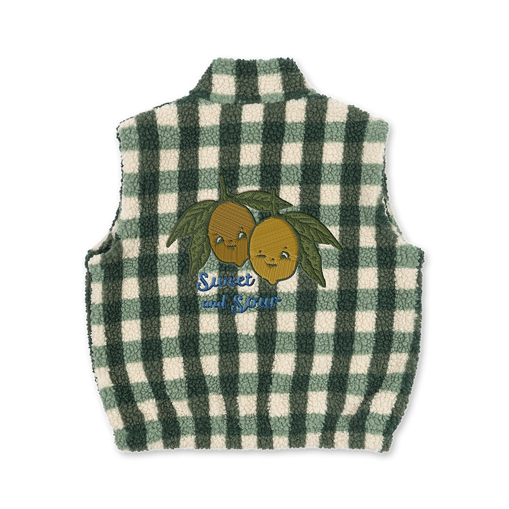 KONGES SLOJD JODY TEDDY VEST: GREEN CHECK