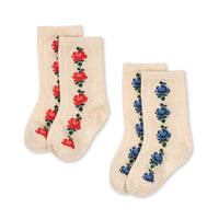 KONGES SLOJD FINE JAQUARD SOCKS 2PC: ROSE MIX