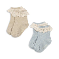 KONGES SLOJD GLITTER FRILL SOCKS 2PC: PEARL BLUE