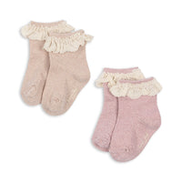 KONGES SLOJD GLITTER FRILL SOCKS 2PC: ROSETTE