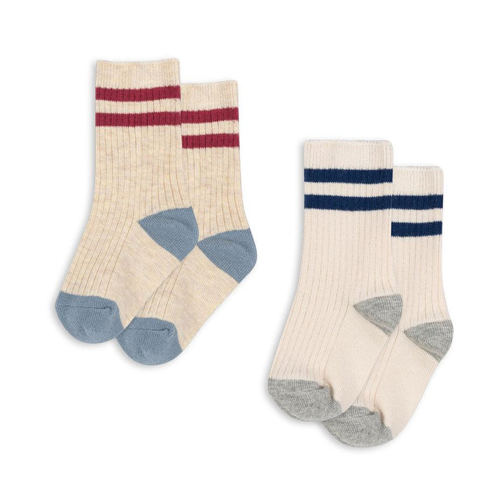 KONGES SLOJD 2 PACK RIB SOCKS : OFF WHITE/MULTI STRIP