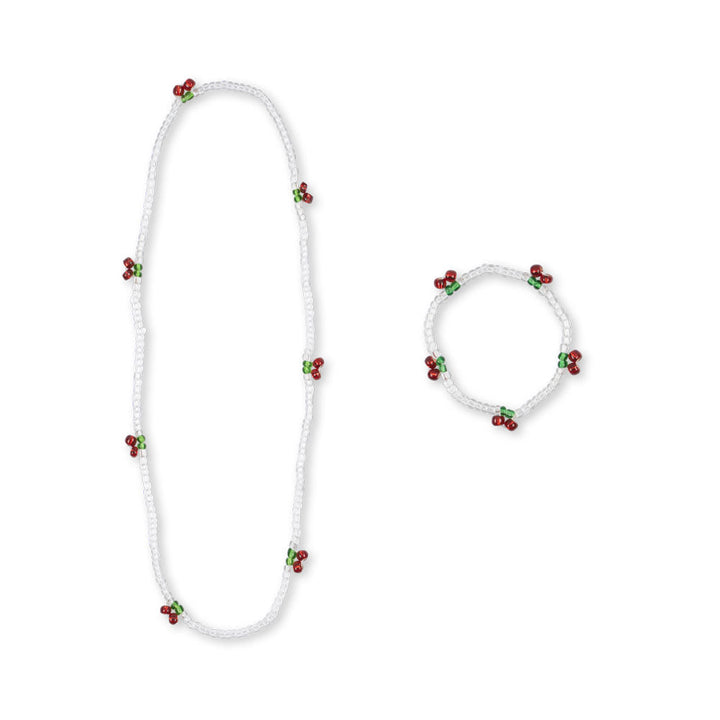 KONGES SLOJD PEARLY CHERRY NECKLACE &amp; BRACELET SET: RED/GLITTER