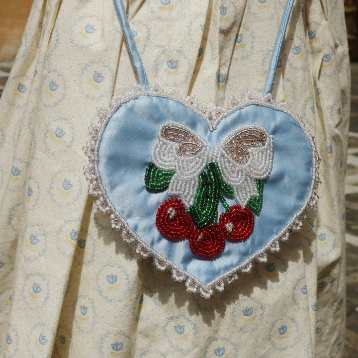 KONGES SLOJD BEADED HEART MINI PURSE: ASHLEY BLUE